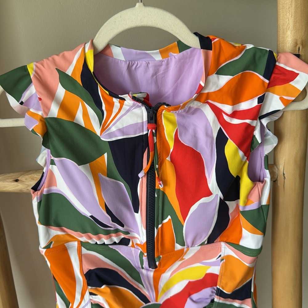 Anne Cole Zip Up Flutter Sleeve Rash Guard One Piece Swimsuit in Palm Party Sz 6 - Picture 5 of 15